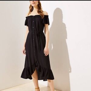 LOFT Black Off-Shoulder Midi Dress